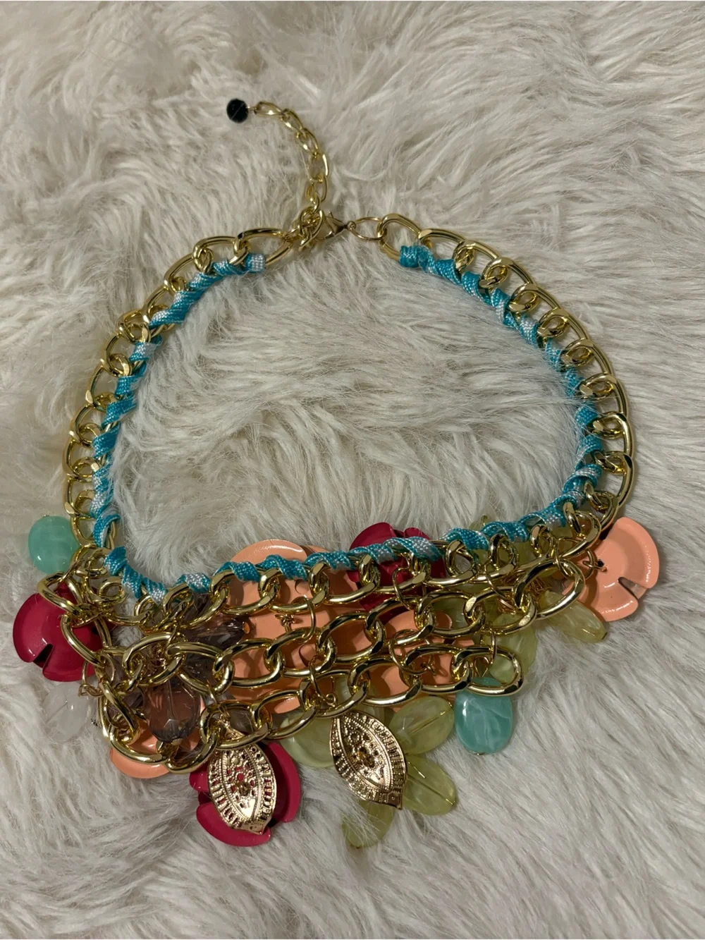 Aratta Multicolor Floral Statement Necklace - Peach, Pink, Yellow & Aqua